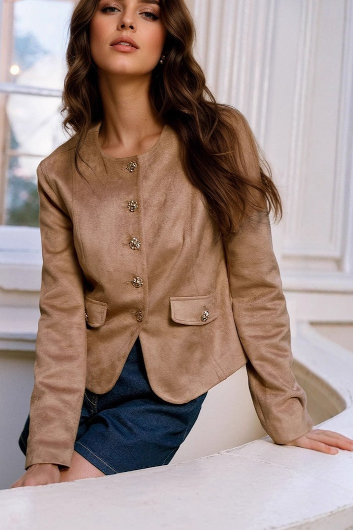 Cropped Bouclé Round Neck Coat