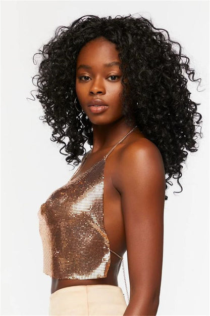 Sequin Halter Backless Halter Top
