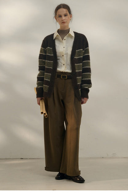 Textured Stripe Color Block Cardigan