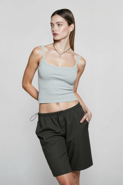 Sleeveless Strap Ribbed Causal Cropped Top Summer Solid O-neck Slim Fit Exposed Navel Mini Vest 2024 Crop Top