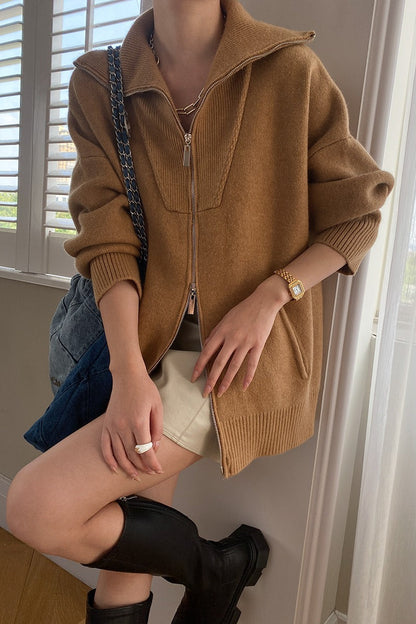 Double Zipper Shawl Collar Sweater