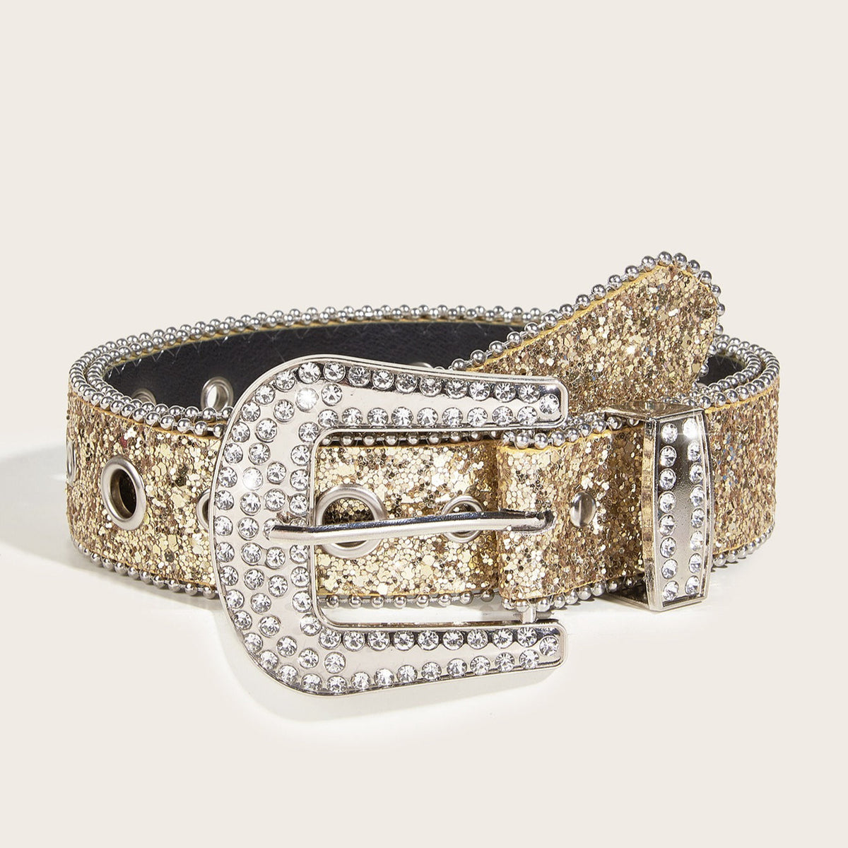 Rhinestone Sequin Wide Denim Belt