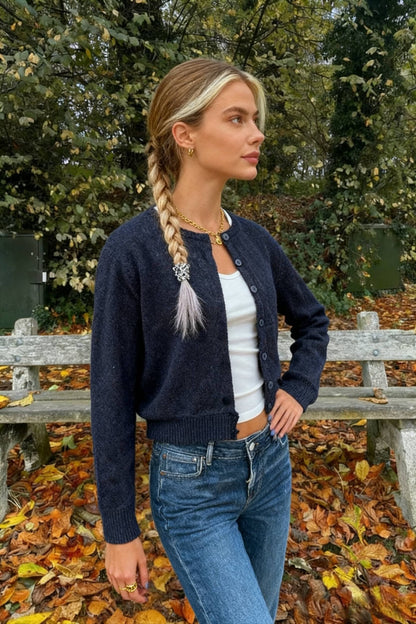 Retro Round Neck Long Sleeve Knit Cardigan