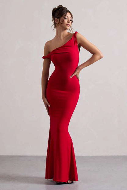 One Shoulder Solid Bodycon Dress