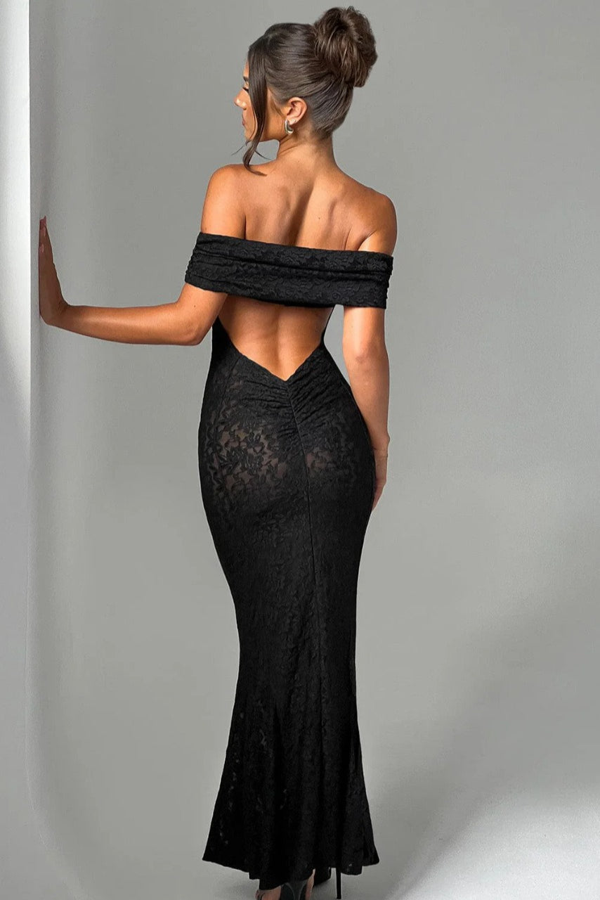 Floral Lace Backless Lace Dress