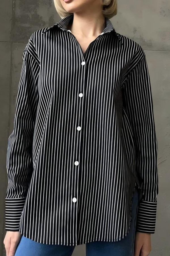 Relaxed Fit Striped Long Sleeve Blouse
