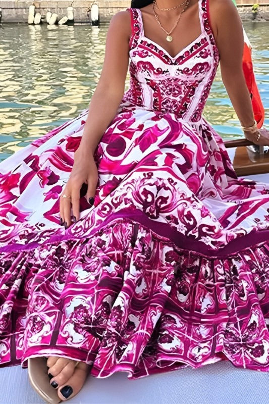 Ethnic Print Flowy Maxi Boho Dress