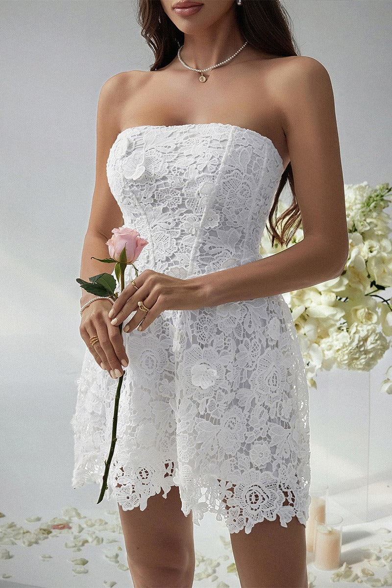 Bodycon Solid Embroidered Strapless Cocktail Dress