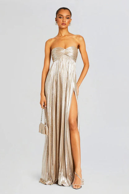 Strapless Slit Slip Prom Dress