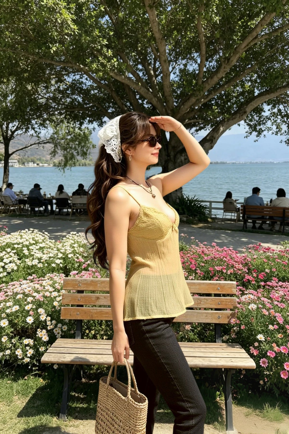 Chiffon Spliced Lace Mesh Sheer Top