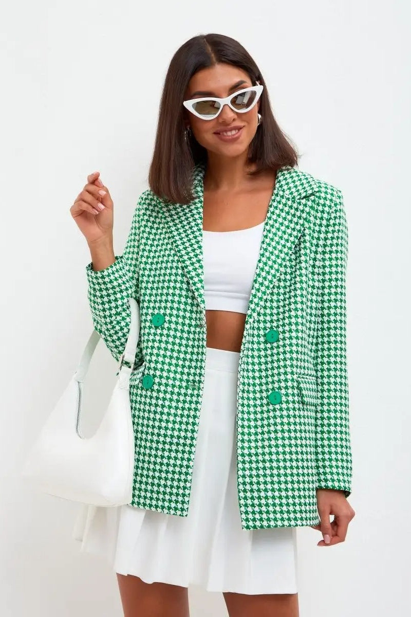 Casual Tweed Houndstooth Blazer