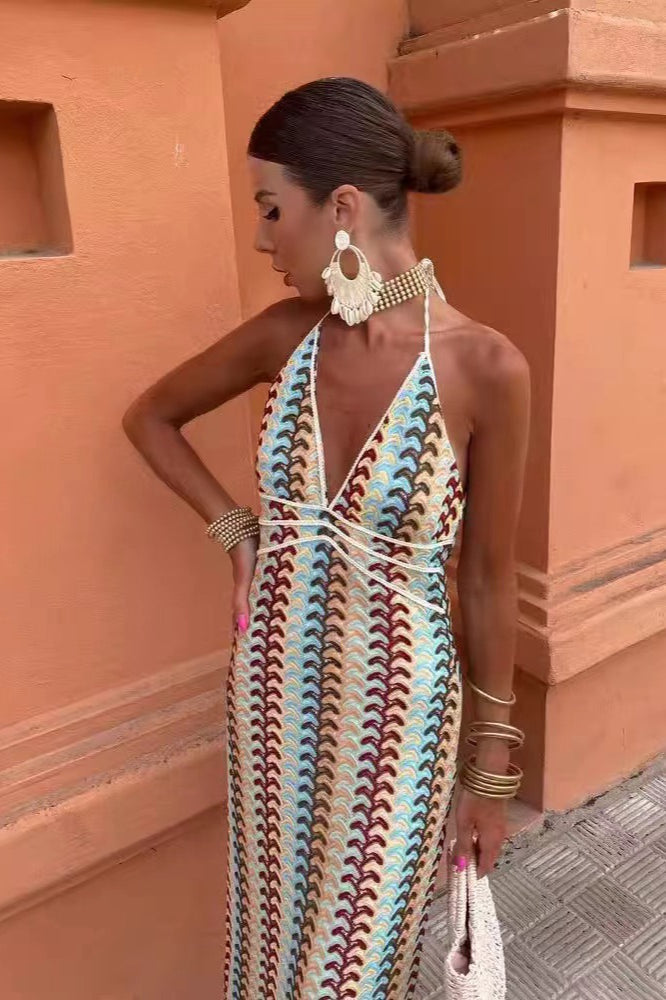 Crochet Knit Floral Vacation Boho Dress