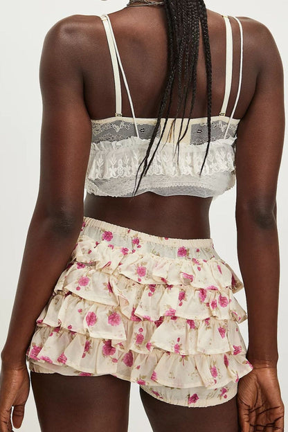 Tiered Ruffle Low Rise Elastic Waist Shorts