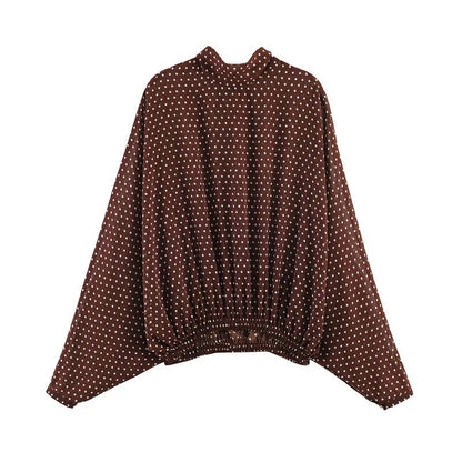 Seraphina Flowing Lantern-Sleeve Polka Dot Blouse
