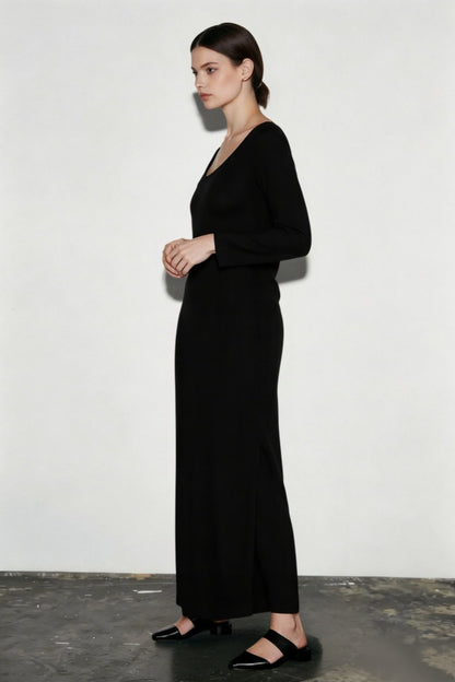 Basics Solid Long Sleeve Bodycon Maxi women Midi Dresses