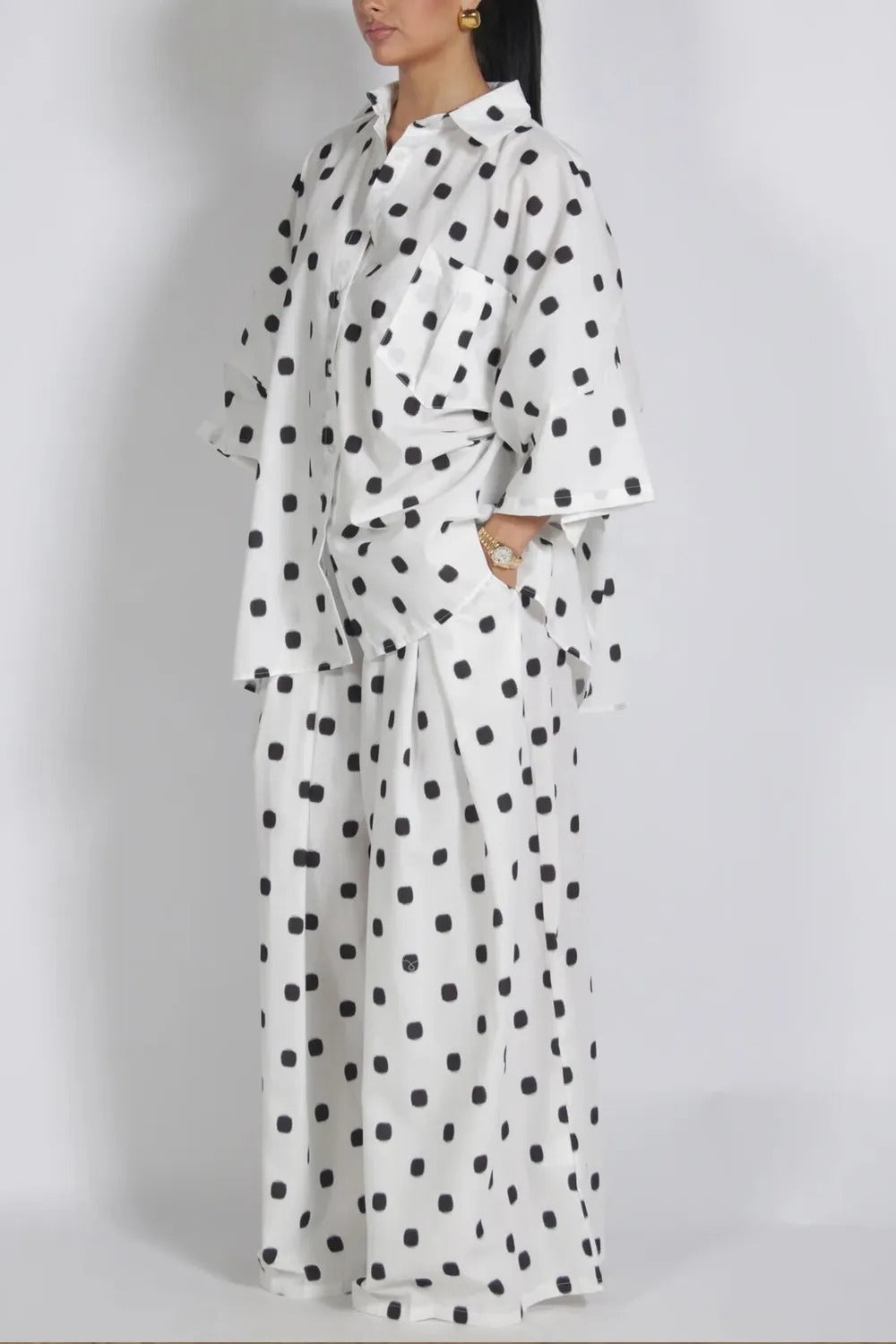 Polka Dot Loose Shirt Wide-leg Pants Two-piece Set