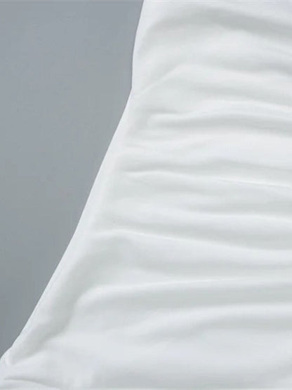 White Halter Neck Deep V-Neck Horizontal Ruched Bodycon Maxi Dress