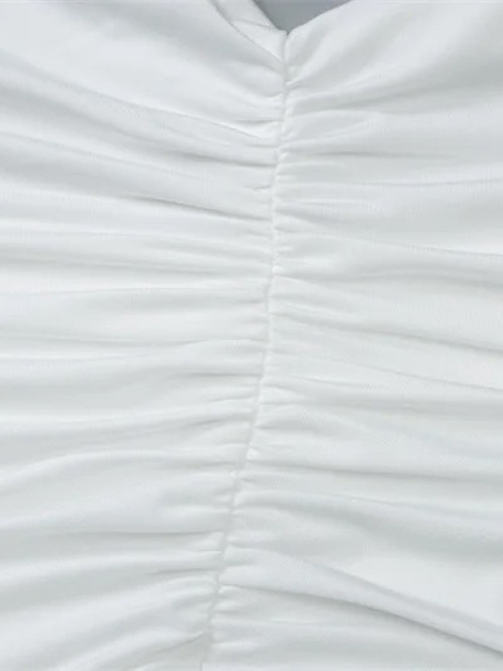 White Halter Neck Deep V-Neck Horizontal Ruched Bodycon Maxi Dress