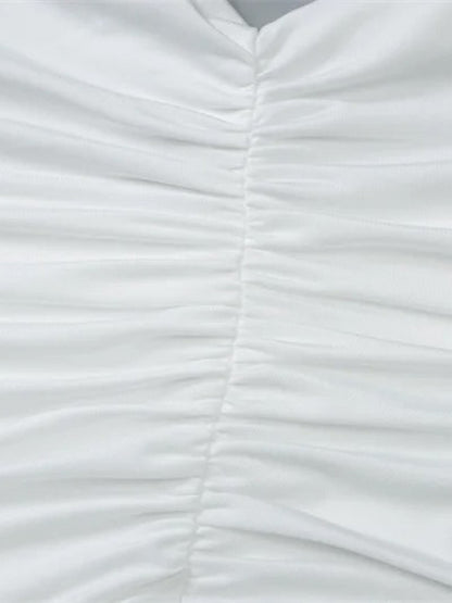 White Halter Neck Deep V-Neck Horizontal Ruched Bodycon Maxi Dress