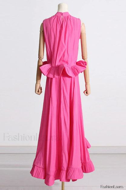 Elaine Pink Sleeveless Charming Ruffle Mermaid Set