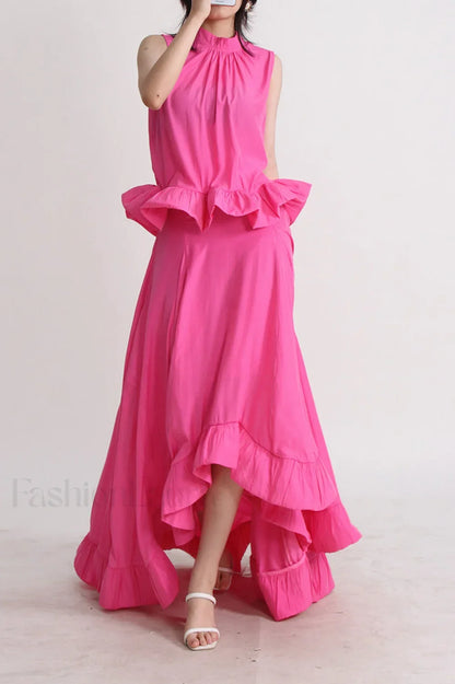 Elaine Pink Sleeveless Charming Ruffle Mermaid Set