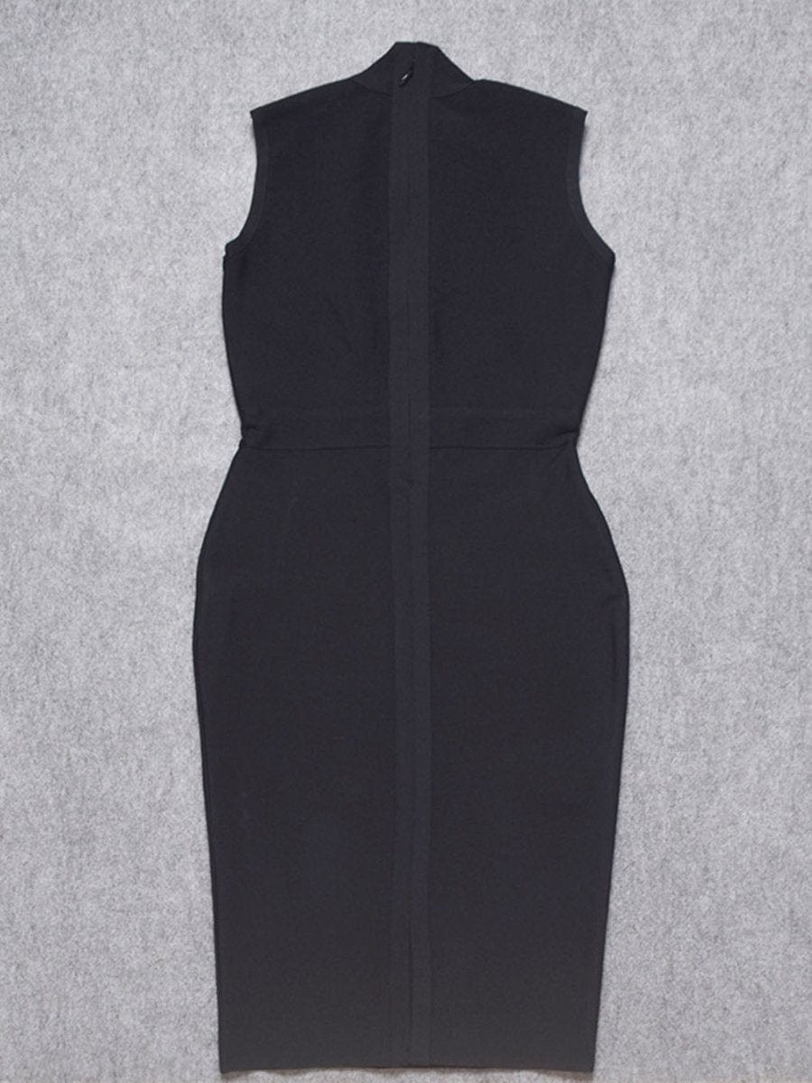 Mock Neck Sleeveless Bandage Bodycon Midi Dress