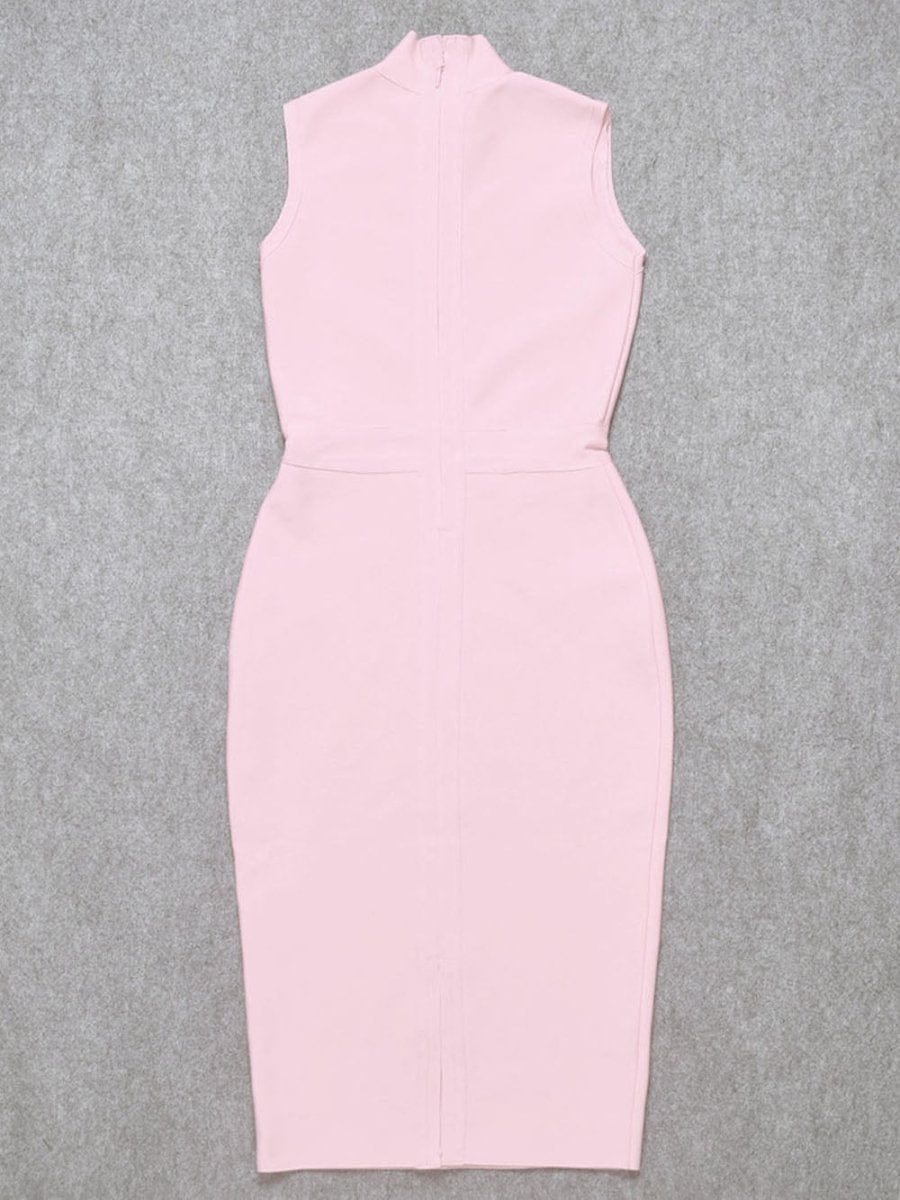 Mock Neck Sleeveless Bandage Bodycon Midi Dress