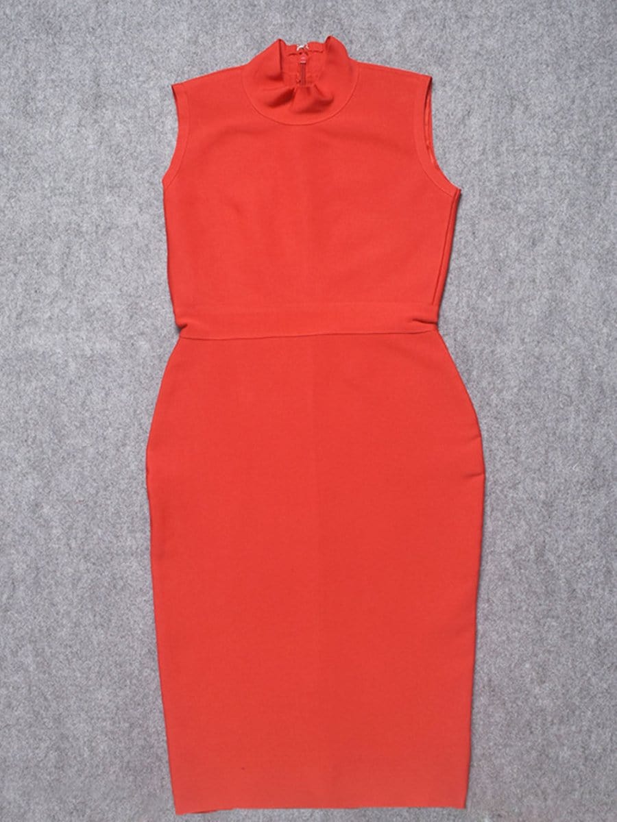 Mock Neck Sleeveless Bandage Bodycon Midi Dress