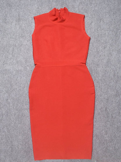 Mock Neck Sleeveless Bandage Bodycon Midi Dress