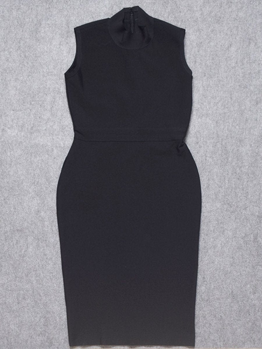 Mock Neck Sleeveless Bandage Bodycon Midi Dress