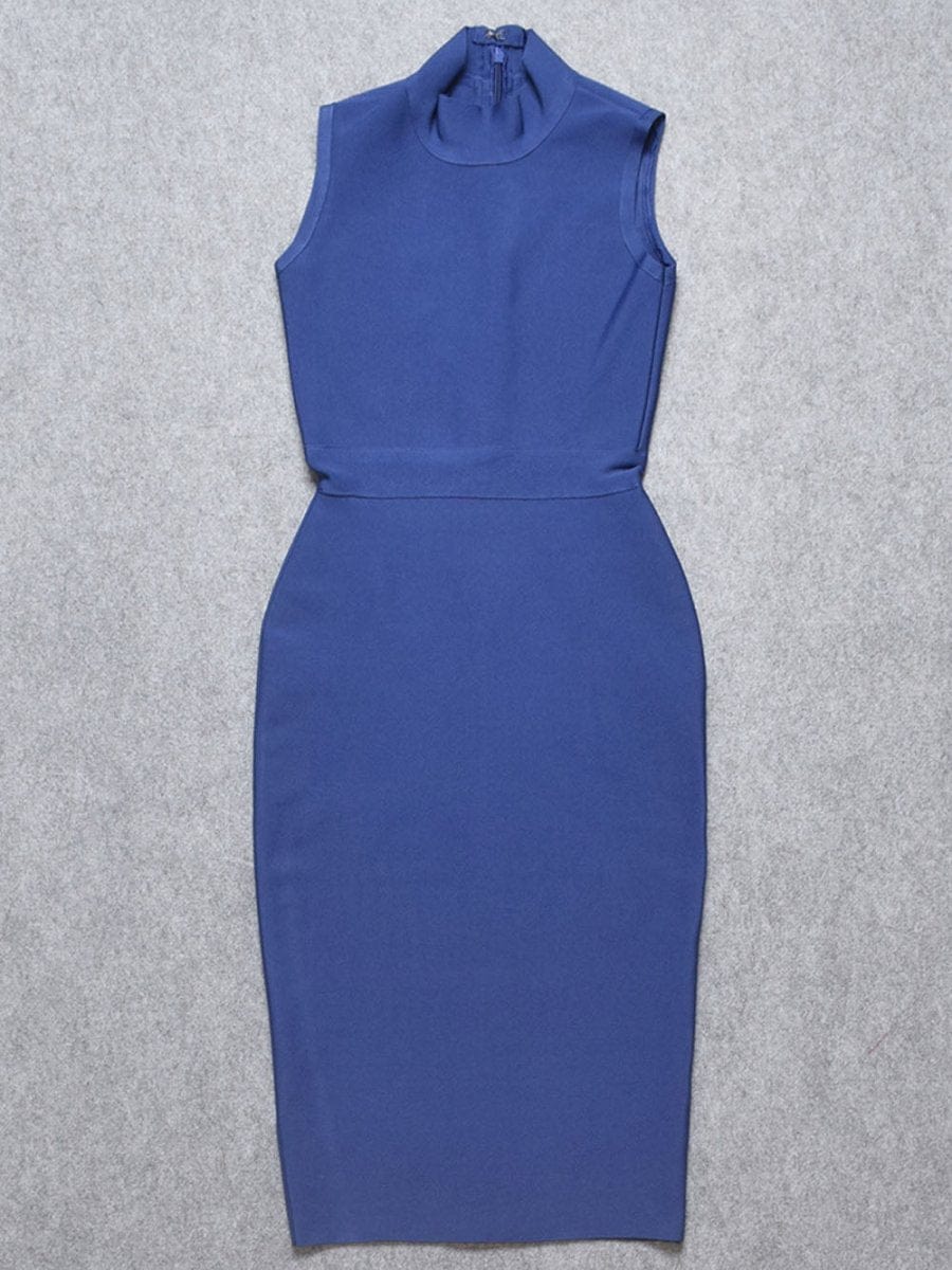 Mock Neck Sleeveless Bandage Bodycon Midi Dress