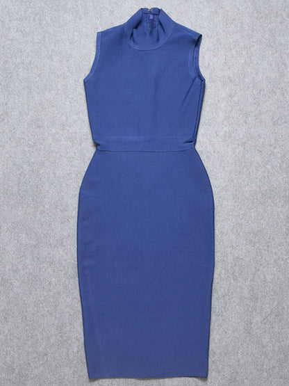 Mock Neck Sleeveless Bandage Bodycon Midi Dress
