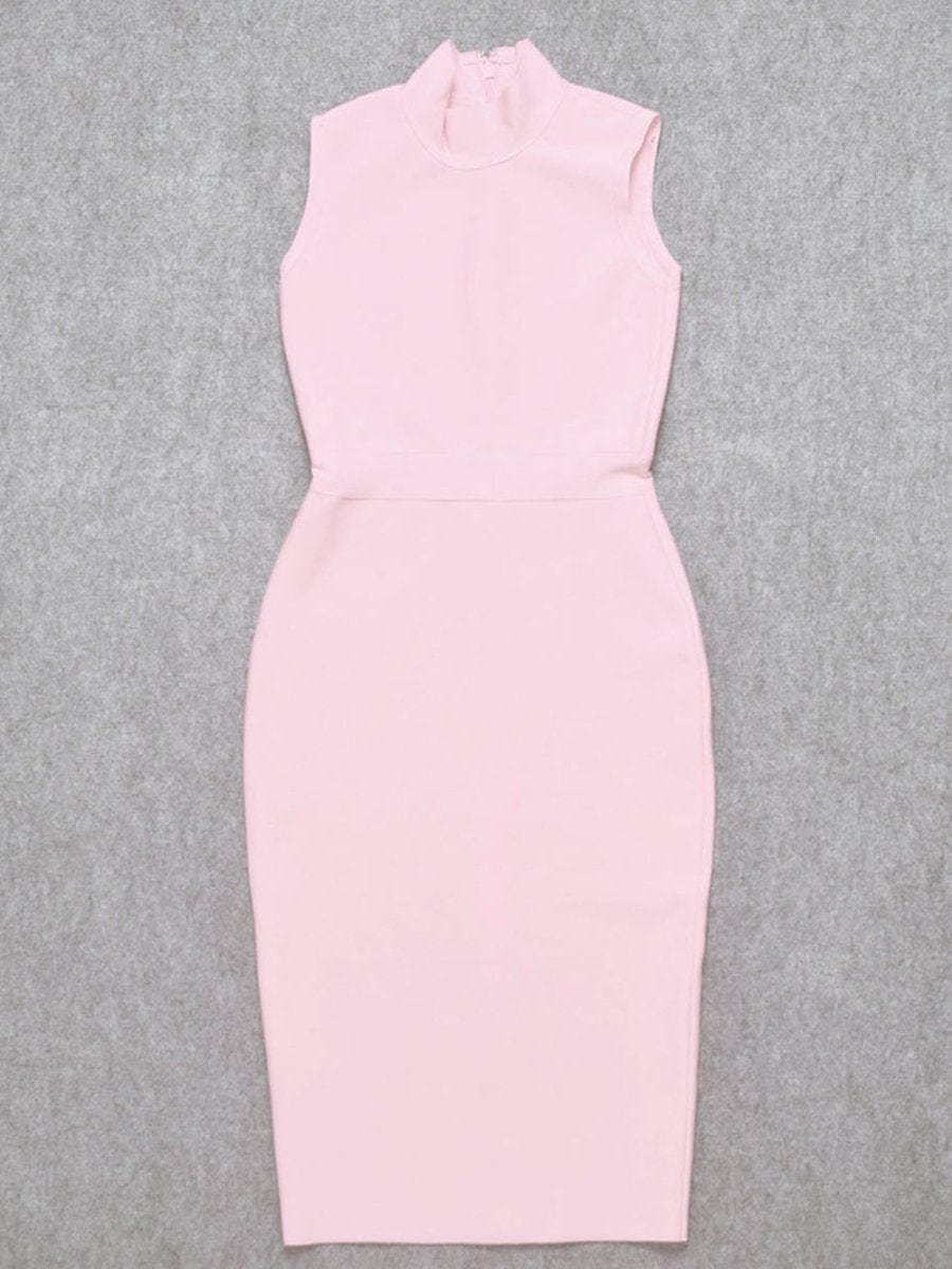 Mock Neck Sleeveless Bandage Bodycon Midi Dress