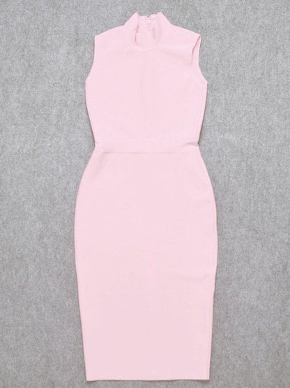Mock Neck Sleeveless Bandage Bodycon Midi Dress