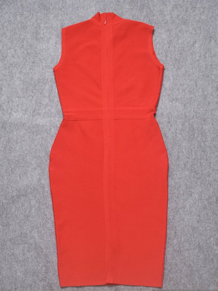 Mock Neck Sleeveless Bandage Bodycon Midi Dress