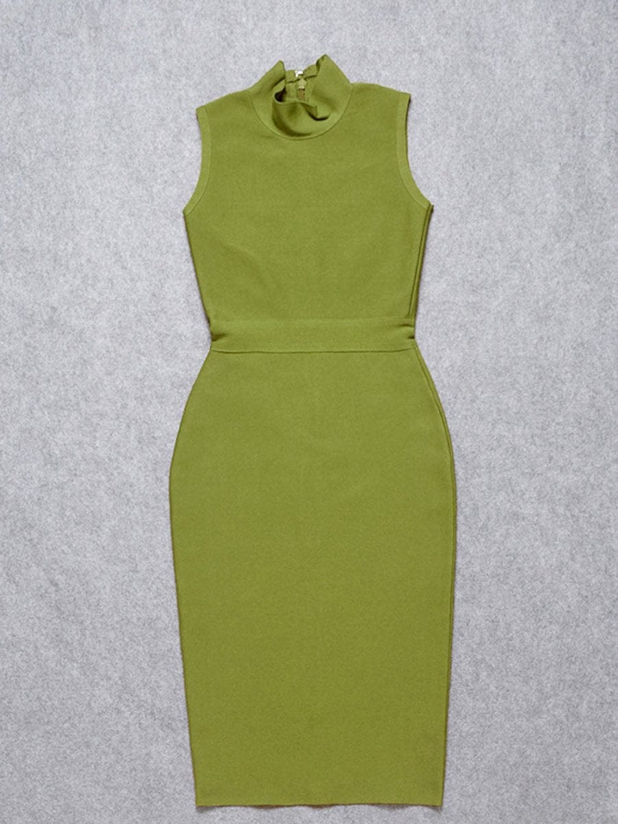 Mock Neck Sleeveless Bandage Bodycon Midi Dress