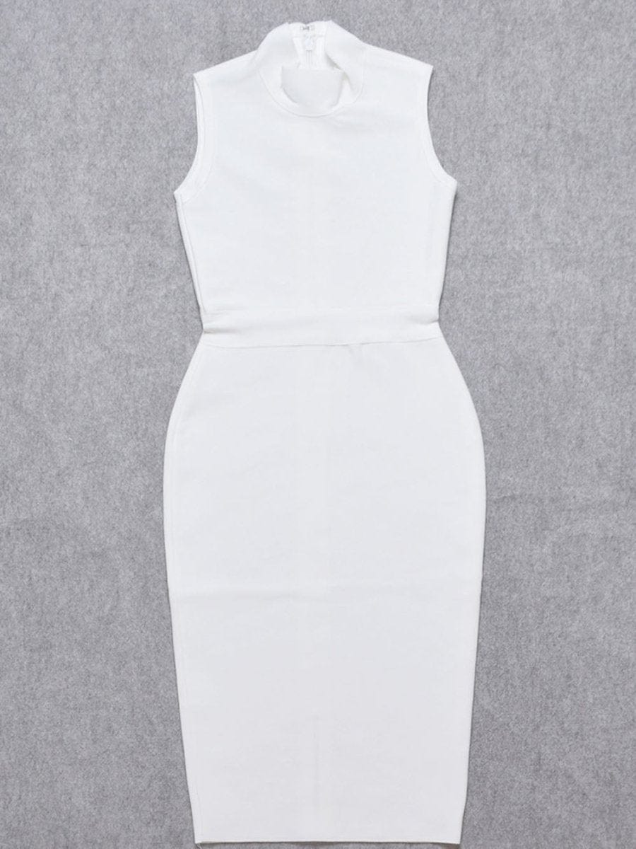 Mock Neck Sleeveless Bandage Bodycon Midi Dress
