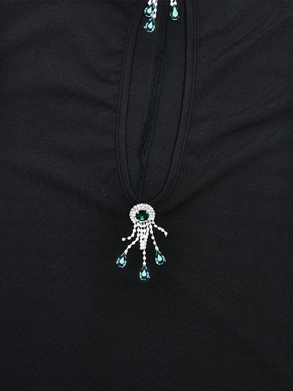 Black Halter Neck Keyhole Cut Out Jeweled Brooch Bodycon Maxi Gown