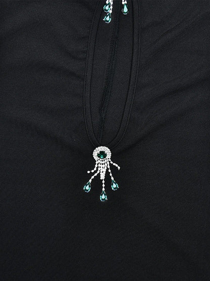 Black Halter Neck Keyhole Cut Out Jeweled Brooch Bodycon Maxi Gown