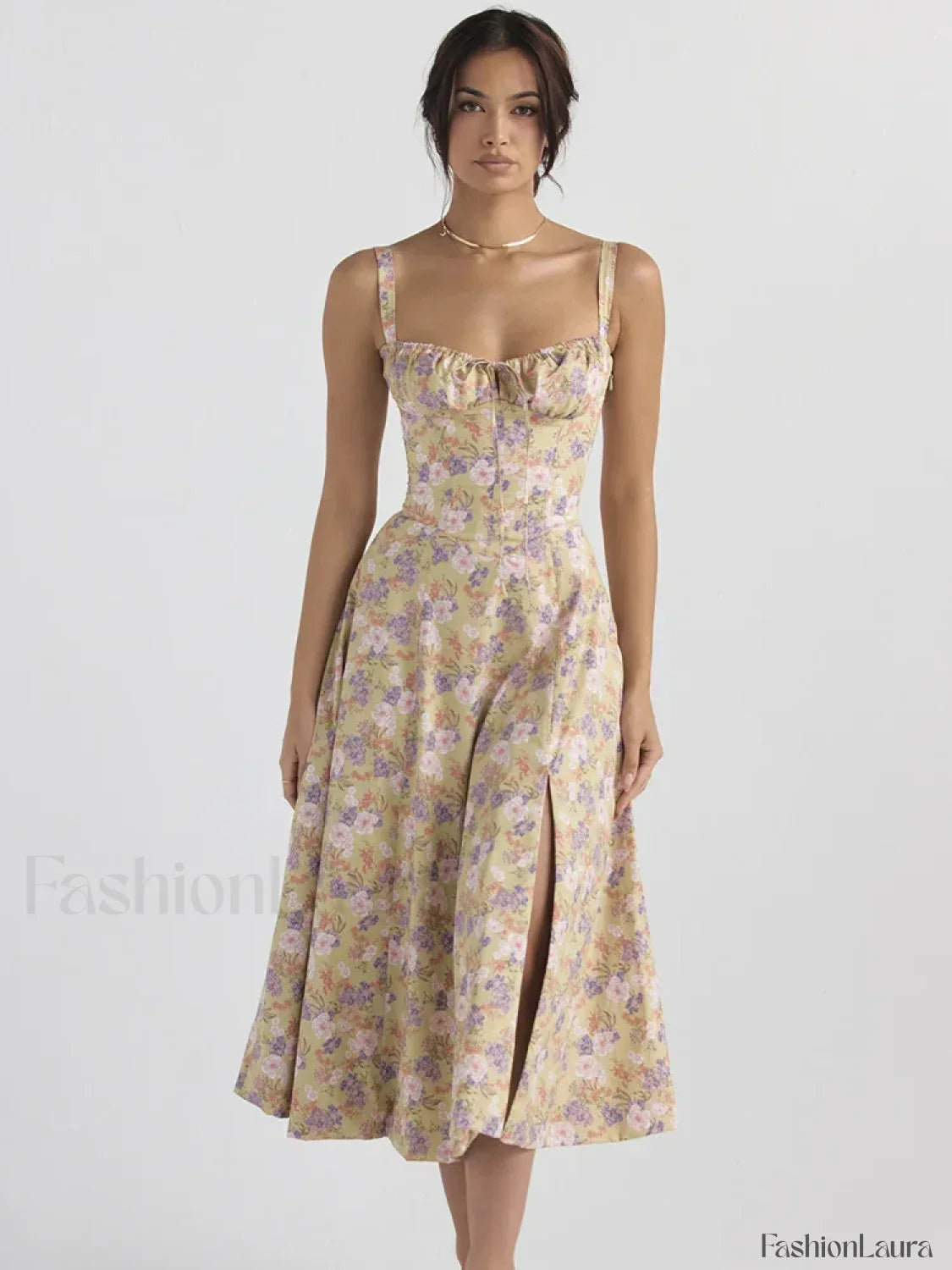 Elegant Floral Side Split Floral Dress