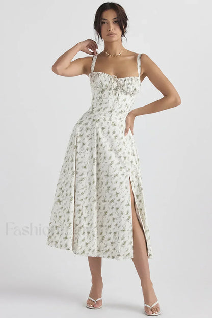 Elegant Floral Side Split Floral Dress