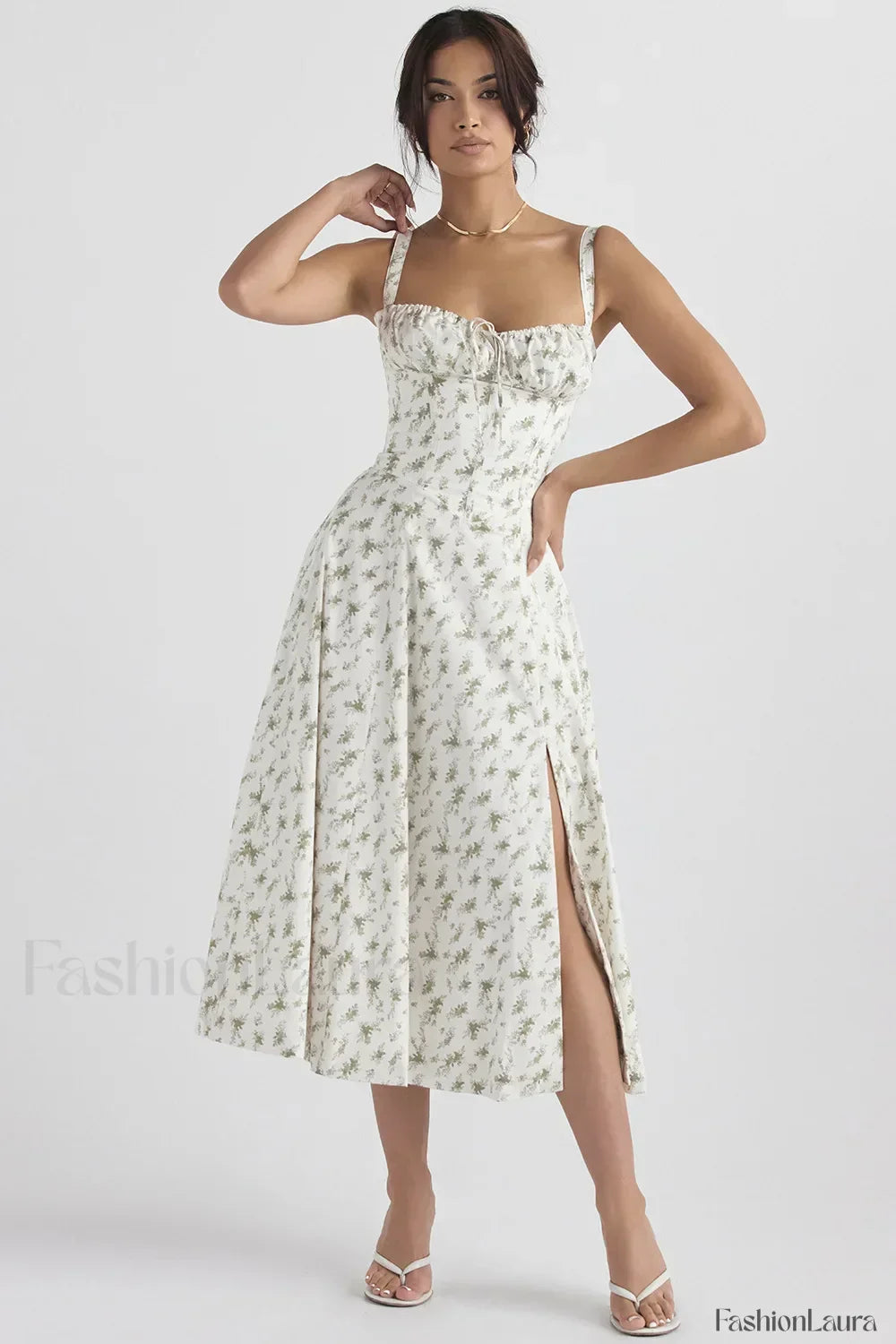 Elegant Floral Side Split Floral Dress