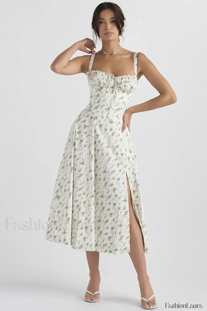 Elegant Floral Side Split Floral Dress