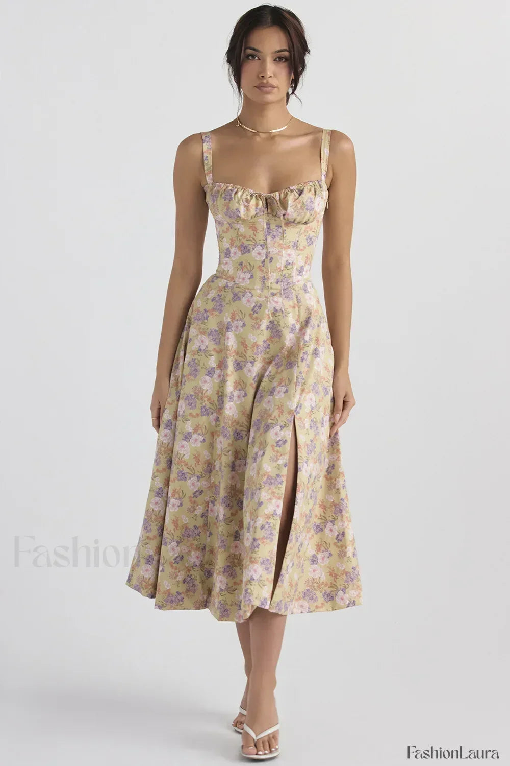 Elegant Floral Side Split Floral Dress