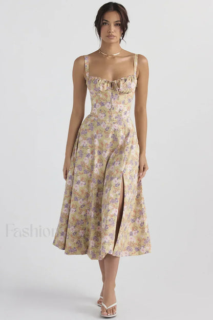 Elegant Floral Side Split Floral Dress