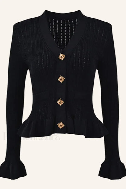 Elegant Lotus Leaf Hem Knit Cardigan