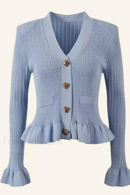 Elegant Lotus Leaf Hem Knit Cardigan