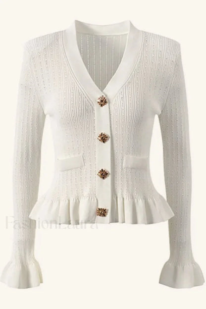 Elegant Lotus Leaf Hem Knit Cardigan