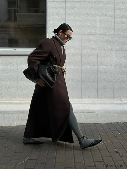 Elegant Patchwork Lapel Long Sleeve Woolen Overcoats