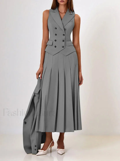 Elegant Spliced Tunic Skirt Two Piece Set